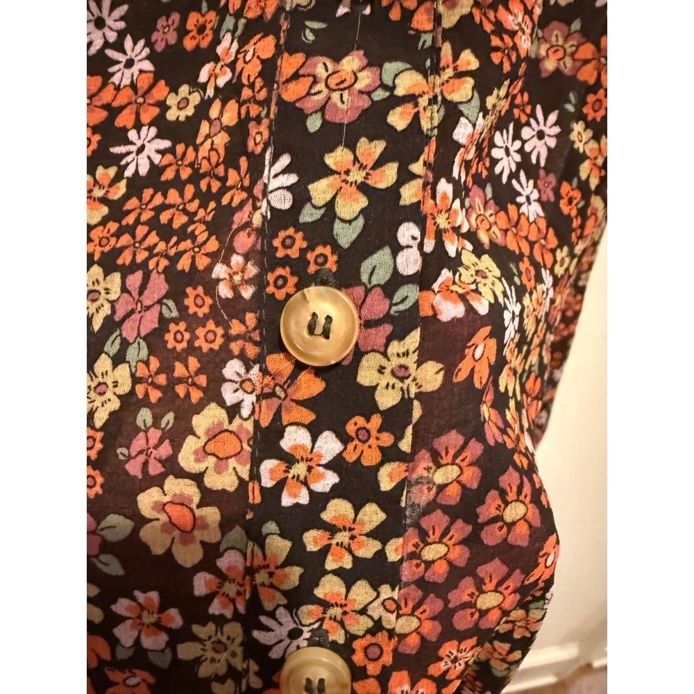 Free People Mini Dress Womens Size M Black Multi Floral Puff Sleeve Bohemian EUC - Picture 6 of 11